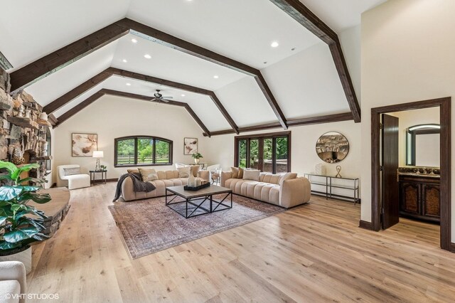 1899 Hilltop Ln, Bannockburn, IL 60015 - living room with ceiling fan, wood finished floors, and recessed lighting