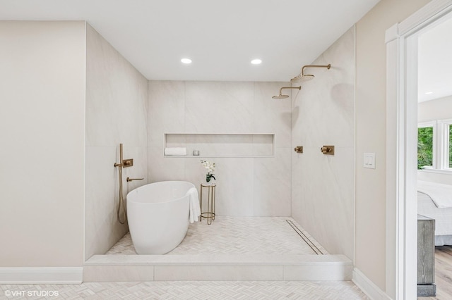 1899 Hilltop Ln, Bannockburn, IL 60015 - ensuite bathroom with tiled shower, a freestanding bath, and recessed lighting