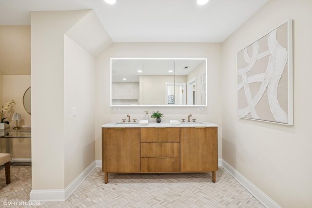 1899 Hilltop Ln, Bannockburn, IL 60015 - bathroom with double vanity and recessed lighting