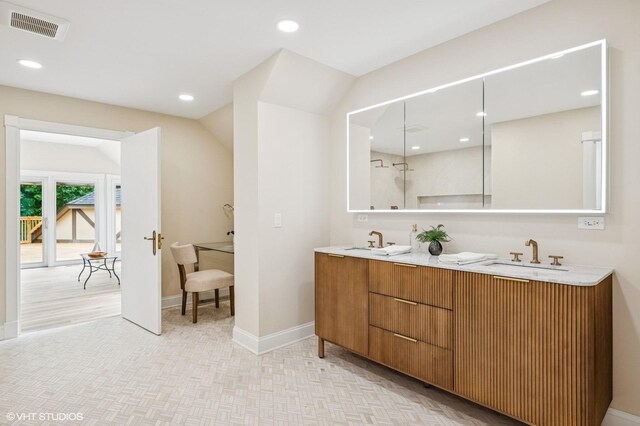 1899 Hilltop Ln, Bannockburn, IL 60015 - full bathroom featuring double vanity and recessed lighting
