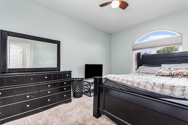 15710 S Cove Cir, Plainfield, IL 60544 - bedroom featuring light colored carpet, vaulted ceiling, and a ceiling fan