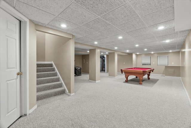 11257 Melrose Ct, Orland Park, IL 60467 - recreation room with carpet floors, recessed lighting, billiards, and a drop ceiling