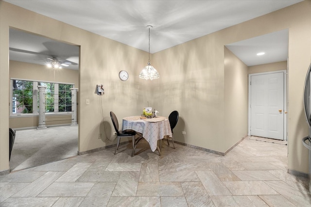11257 Melrose Ct, Orland Park, IL 60467 - dining area featuring baseboards and a ceiling fan