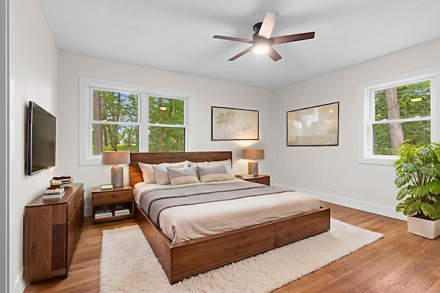 6427 Harlem Rd, Loves Park, IL 61111 - bedroom with light wood-type flooring and ceiling fan