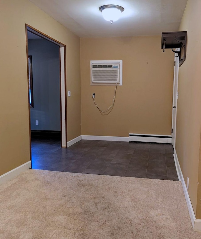 108 Janet Ave, Rochelle, IL 61068 - carpeted empty room with baseboard heating, a wall mounted air conditioner, and tile patterned floors
