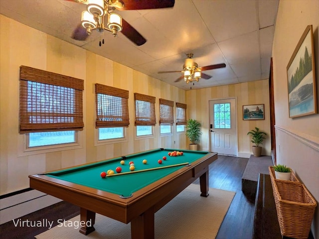 108 Janet Ave, Rochelle, IL 61068 - playroom featuring a ceiling fan, wood finished floors, and pool table