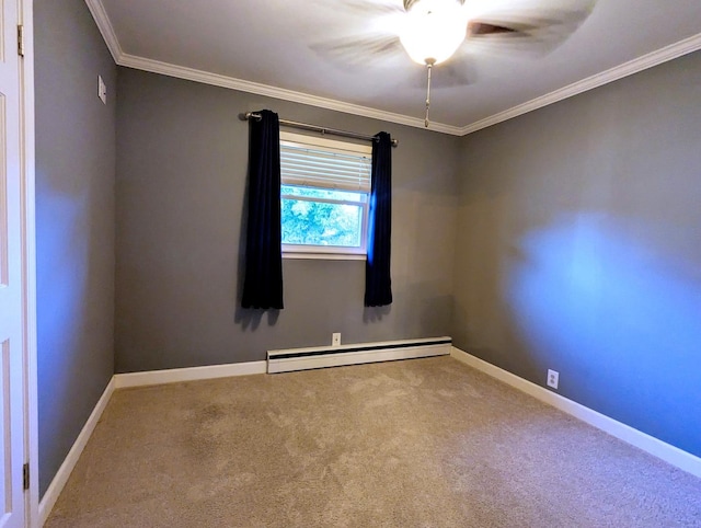 108 Janet Ave, Rochelle, IL 61068 - carpeted spare room with a baseboard heating unit, ornamental molding, and ceiling fan