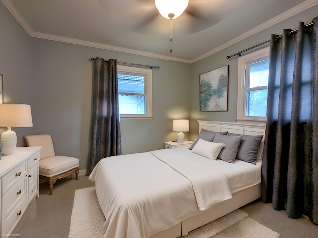 108 Janet Ave, Rochelle, IL 61068 - bedroom with ornamental molding, light carpet, and ceiling fan