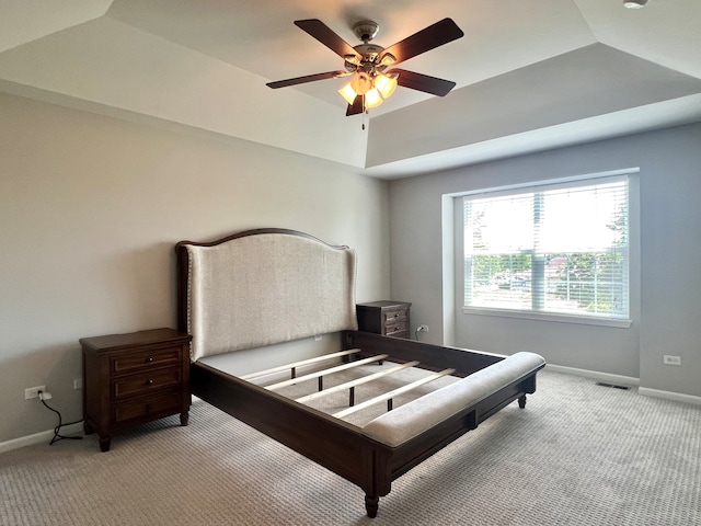 4182 Royal Mews Cir, Naperville, IL 60564 - bedroom featuring light colored carpet, ceiling fan, and a tray ceiling