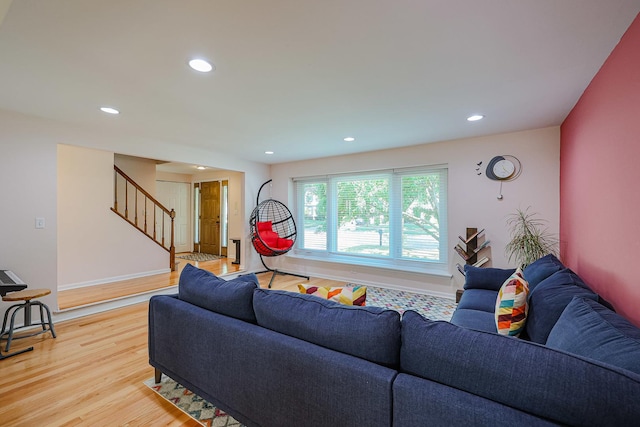 711 W Nichols Rd, Arlington Heights, IL 60004 - living area with stairway, light wood-style flooring, and recessed lighting