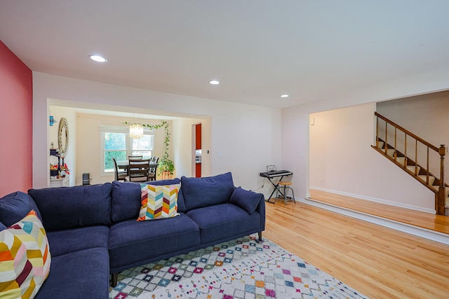 711 W Nichols Rd, Arlington Heights, IL 60004 - living area featuring wood finished floors, stairs, and recessed lighting