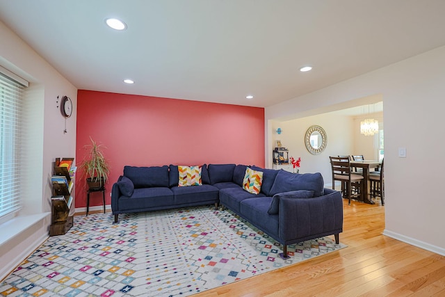 711 W Nichols Rd, Arlington Heights, IL 60004 - living room featuring recessed lighting, light wood finished floors, and a chandelier