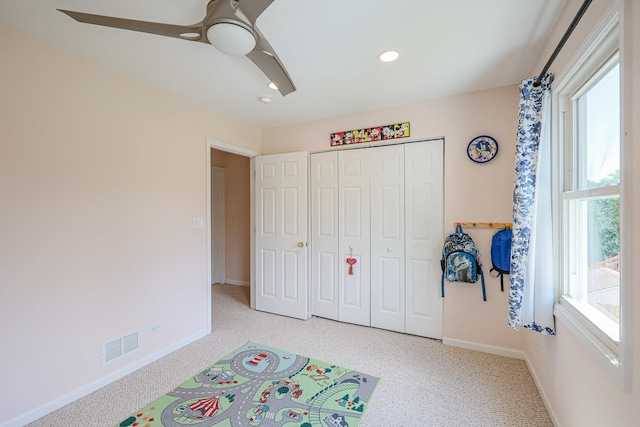 711 W Nichols Rd, Arlington Heights, IL 60004 - bedroom with carpet, recessed lighting, ceiling fan, and a closet