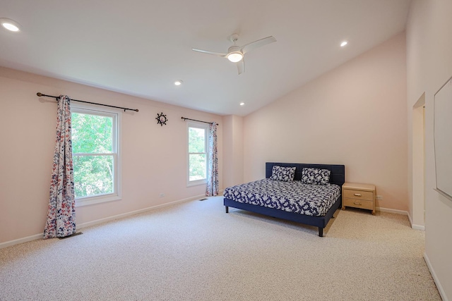 711 W Nichols Rd, Arlington Heights, IL 60004 - bedroom with light carpet, vaulted ceiling, recessed lighting, and ceiling fan
