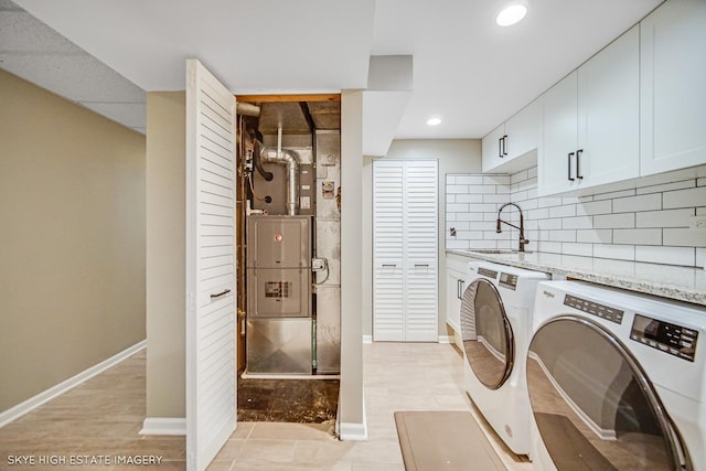353 Eagle Ln, Bloomingdale, IL 60108 - laundry area with washer and clothes dryer, heating unit, and recessed lighting