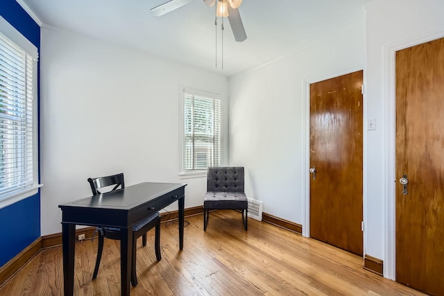 4017 Park Ave, Brookfield, IL 60513 - home office featuring a ceiling fan and light wood finished floors