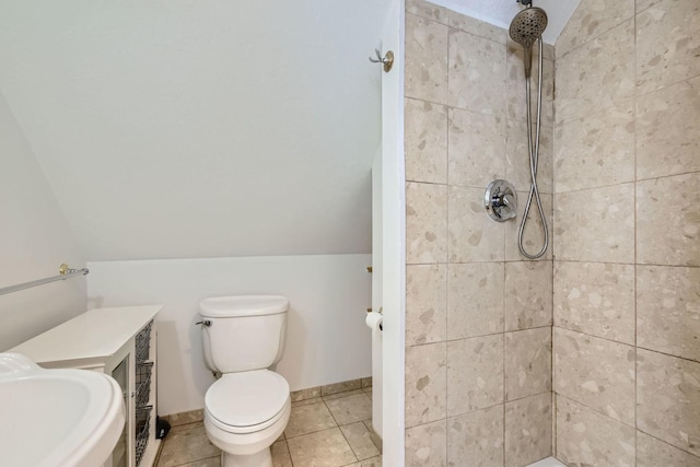 4017 Park Ave, Brookfield, IL 60513 - full bath with a tile shower, lofted ceiling, and tile patterned floors