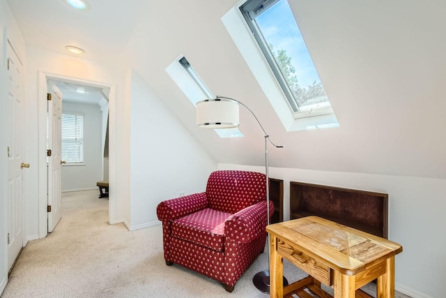 4017 Park Ave, Brookfield, IL 60513 - sitting room featuring a skylight, lofted ceiling, light colored carpet, and recessed lighting
