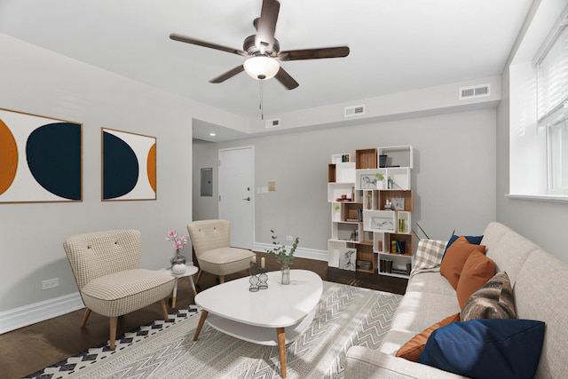 5656 N Kimball Ave Unit Gs, Chicago, IL 60659 - living room with wood finished floors, ceiling fan, and electric panel