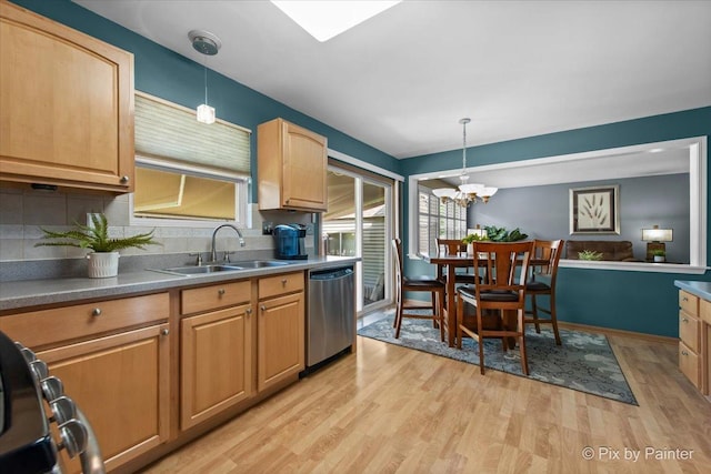 2370 Nantucket Ln, Elgin, IL 60123 - kitchen featuring dishwasher, light wood-type flooring, tasteful backsplash, and hanging light fixtures