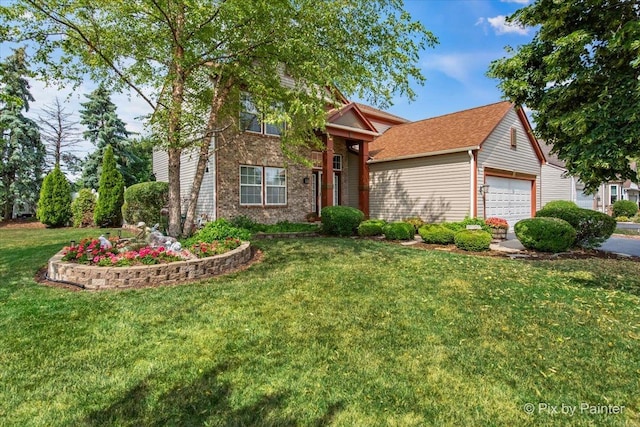 2370 Nantucket Ln, Elgin, IL 60123 - view of front facade featuring a garage, a front yard, and brick siding
