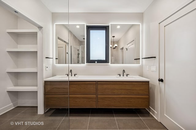 222 S Oakley Blvd Unit 3, Chicago, IL 60612 - bathroom with double vanity, tile patterned flooring, and a stall shower