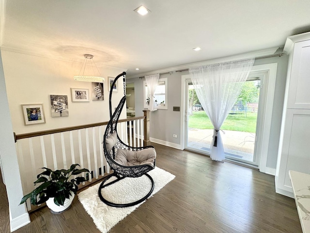 1211 Highland Dr, Prospect Heights, IL 60070 - workout room featuring dark wood-style flooring, recessed lighting, and crown molding