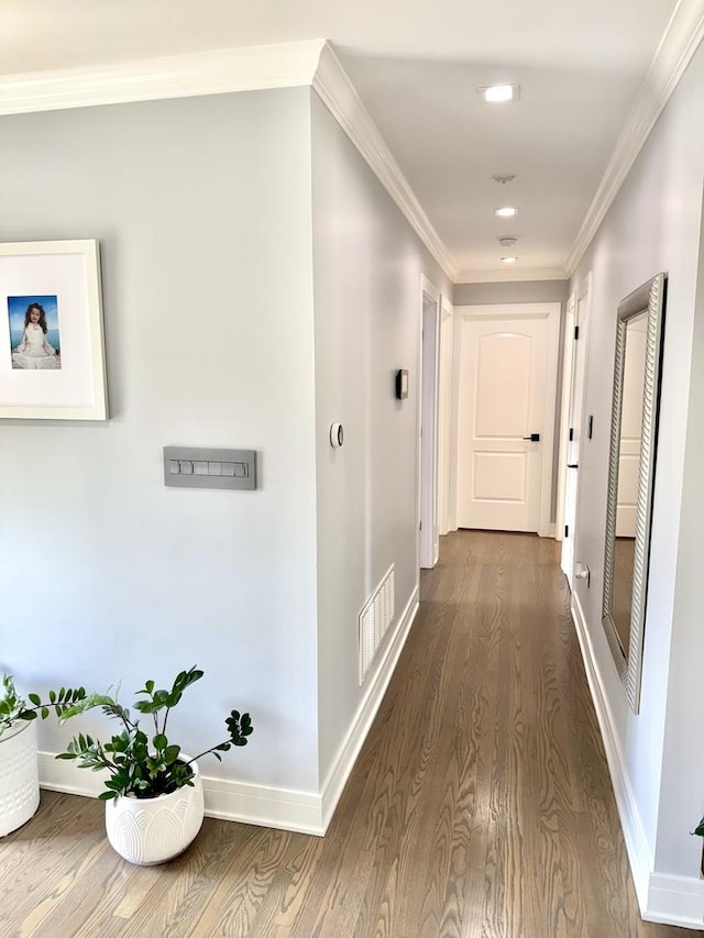 1211 Highland Dr, Prospect Heights, IL 60070 - hallway with dark wood-style floors, recessed lighting, and crown molding