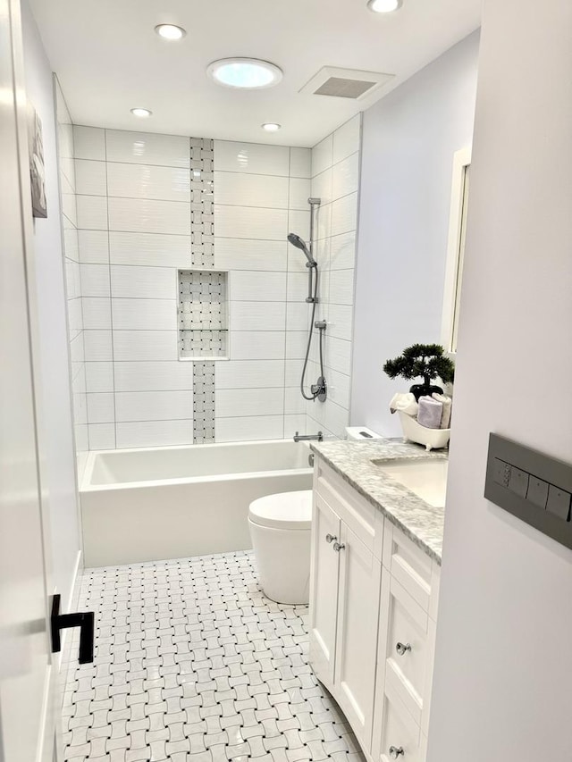1211 Highland Dr, Prospect Heights, IL 60070 - full bath with vanity, shower / washtub combination, and recessed lighting