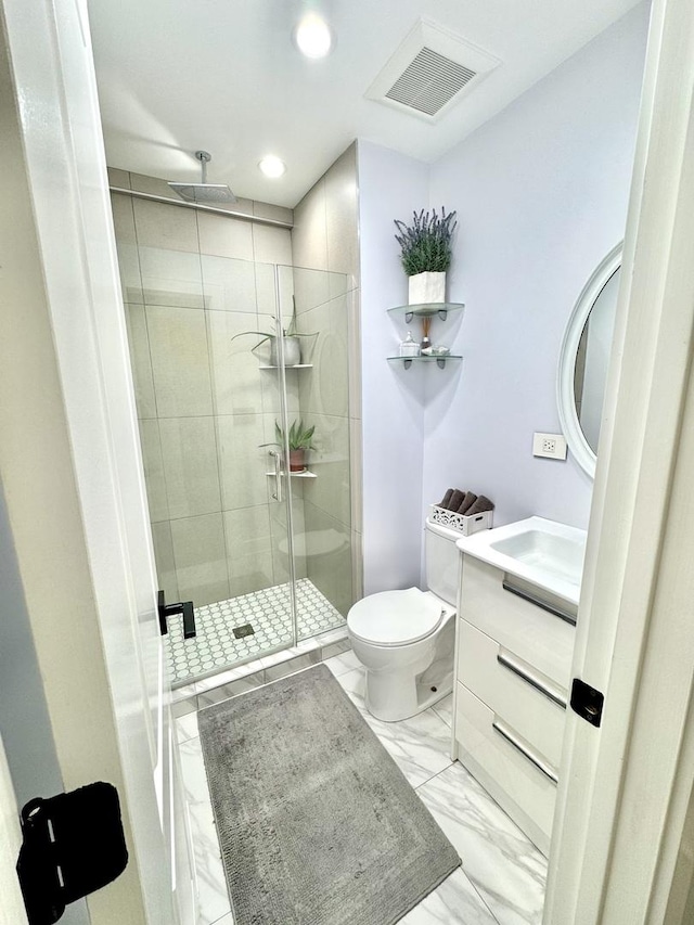 1211 Highland Dr, Prospect Heights, IL 60070 - full bath featuring vanity, a stall shower, recessed lighting, and marble finish flooring