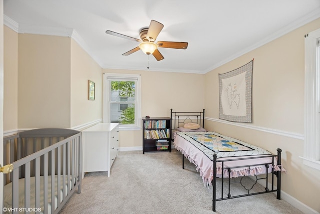 1300 Highridge Pkwy, Westchester, IL 60154 - bedroom featuring crown molding, light carpet, and a ceiling fan