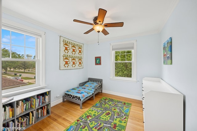 1300 Highridge Pkwy, Westchester, IL 60154 - bedroom with crown molding, wood finished floors, and ceiling fan