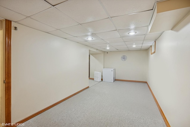 1300 Highridge Pkwy, Westchester, IL 60154 - finished basement featuring carpet, a drop ceiling, recessed lighting, and refrigerator
