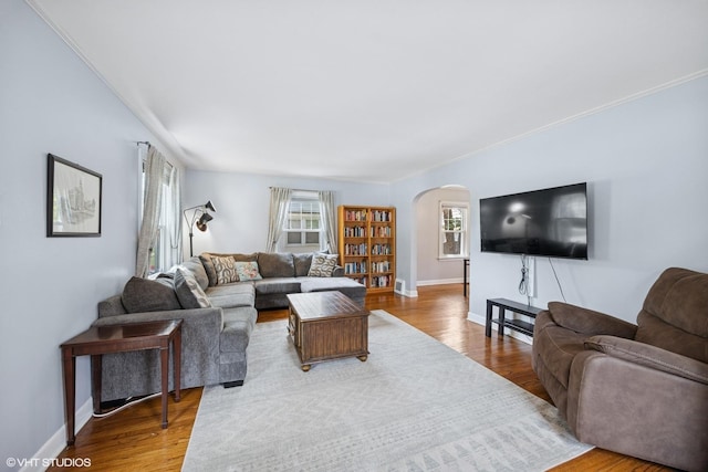 1300 Highridge Pkwy, Westchester, IL 60154 - living area with arched walkways and wood finished floors