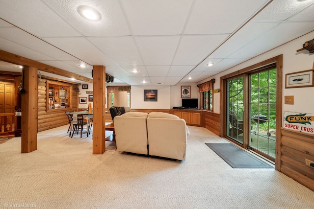1448 Chestnut Xing, Lemont, IL 60439 - living room featuring light colored carpet, recessed lighting, and a drop ceiling