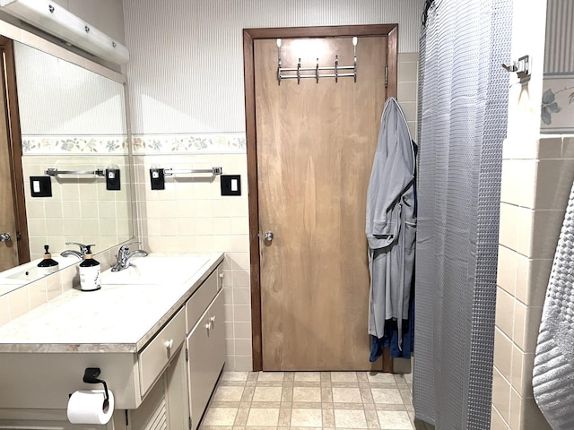 5 Knollcrest Ct, Normal, IL 61761 - bathroom with vanity, tile walls, tile patterned floors, and a wainscoted wall