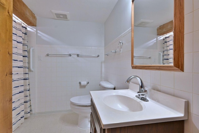 1747 Linneman St, Glenview, IL 60025 - bathroom with tile walls, vanity, and a shower with shower curtain