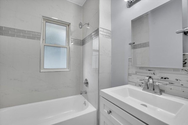 305 S Lewis Ave, Waukegan, IL 60085 - bathroom with shower / tub combination, vanity, and tasteful backsplash
