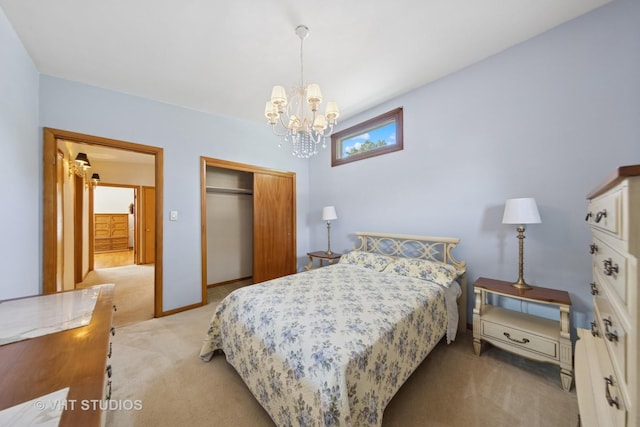 506 S Charleton St, Willow Springs, IL 60480 - bedroom featuring light carpet, a closet, and a chandelier