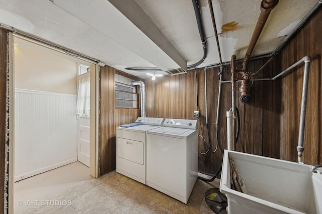 506 S Charleton St, Willow Springs, IL 60480 - laundry area featuring separate washer and dryer and wooden walls