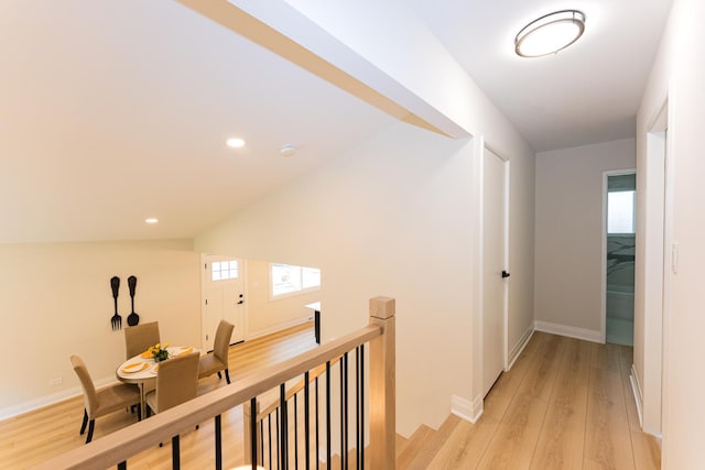 570 Dawes Ave, Glen Ellyn, IL 60137 - hallway with an upstairs landing, light wood-style flooring, and recessed lighting
