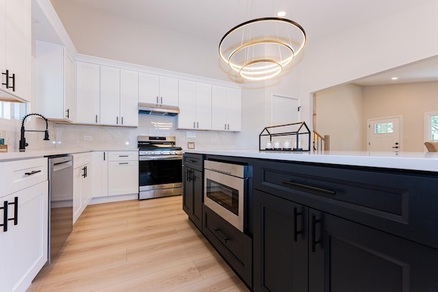 570 Dawes Ave, Glen Ellyn, IL 60137 - kitchen with stainless steel appliances, under cabinet range hood, white cabinets, light countertops, and recessed lighting