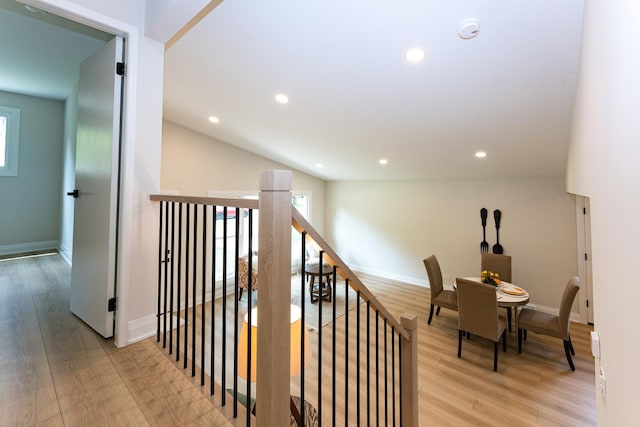 570 Dawes Ave, Glen Ellyn, IL 60137 - corridor featuring light wood-style flooring, recessed lighting, and an upstairs landing