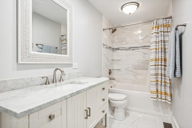 1410 N Whispering Springs Cir, Palatine, IL 60074 - bathroom with marble look tile flooring, vanity, and shower / bathtub combination with curtain