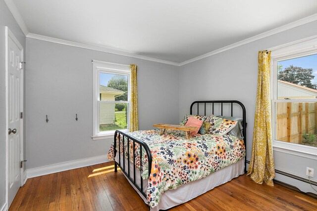 49 Burton Ave, Cary, IL 60013 - bedroom featuring a baseboard radiator, hardwood / wood-style floors, and crown molding