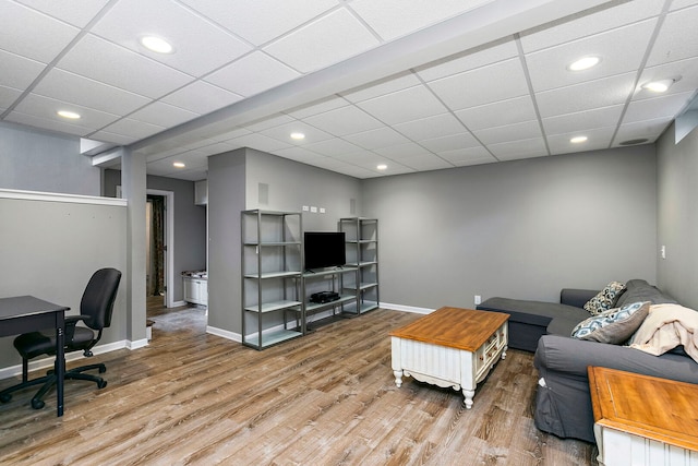49 Burton Ave, Cary, IL 60013 - living area with wood finished floors, an office area, recessed lighting, and a paneled ceiling