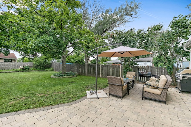 49 Burton Ave, Cary, IL 60013 - fenced backyard with a patio, area for grilling, and an outdoor living space