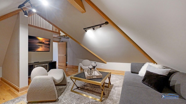19113 Lauren Ln, Marengo, IL 60152 - living area featuring track lighting, vaulted ceiling, and wood finished floors