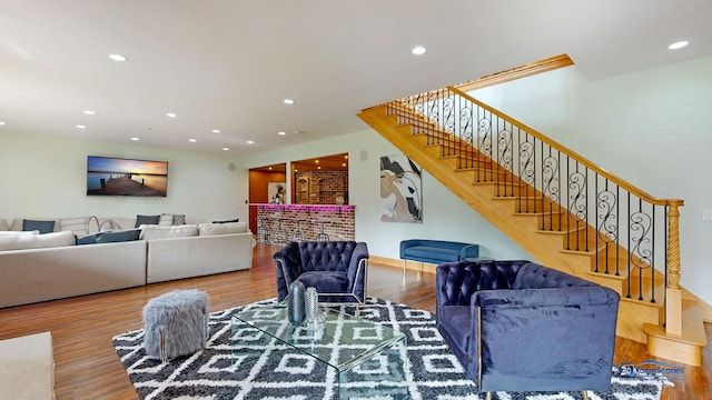 19113 Lauren Ln, Marengo, IL 60152 - living area with recessed lighting, wood finished floors, and stairway