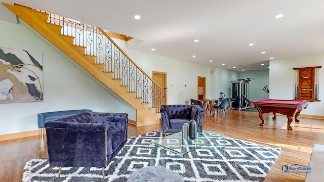 19113 Lauren Ln, Marengo, IL 60152 - living area featuring recessed lighting, stairs, billiards, and wood finished floors